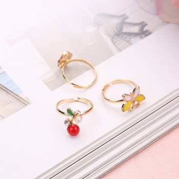 5pcs Trendy Children Kids Sweet Cute Adjustable Cartoon Crystal Alloy animal Enamel Rings Fashion Jewelry Girl Gifts Randomly