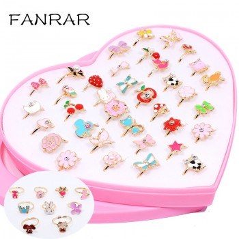 5pcs Trendy Children Kids Sweet Cute Adjustable Cartoon Crystal Alloy animal Enamel Rings Fashion Jewelry Girl Gifts Randomly
