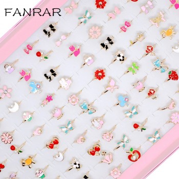 5pcs Trendy Children Kids Sweet Cute Adjustable Cartoon Crystal Alloy animal Enamel Rings Fashion Jewelry Girl Gifts Randomly