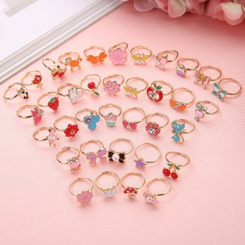5pcs Trendy Children Kids Sweet Cute Adjustable Cartoon Crystal Alloy animal Enamel Rings Fashion Jewelry Girl Gifts Randomly
