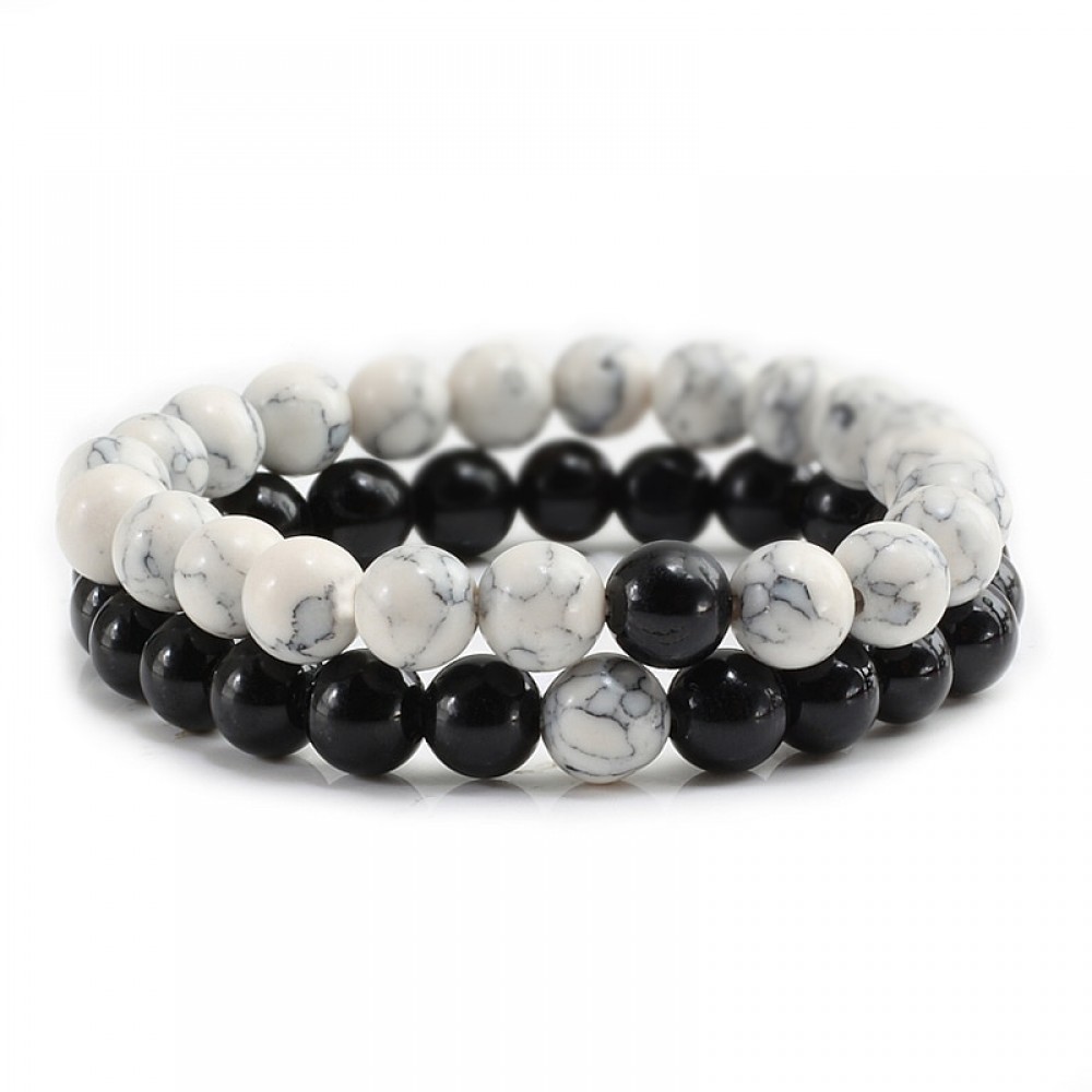2 Pcs/set Couple Distance Colorful Beads Bracelet Natural Stone Strand Yoga Bracelets Charm Jewelry Gifts for Women Men Lovers