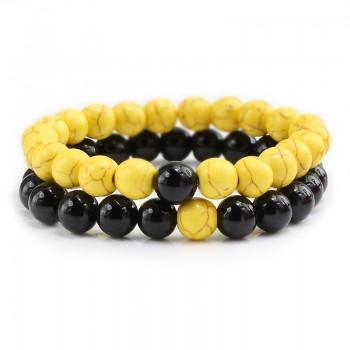 2 Pcs/set Couple Distance Colorful Beads Bracelet Natural Stone Strand Yoga Bracelets Charm Jewelry Gifts for Women Men Lovers