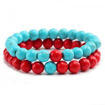 2 Pcs/set Couple Distance Colorful Beads Bracelet Natural Stone Strand Yoga Bracelets Charm Jewelry Gifts for Women Men Lovers