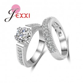 JEXXI Romantic 2PCS Couple Ring Set Best Quality 925 Sterling Silver Stamp Cubic Zirconia Women Engagement Rings Wedding Jewelry