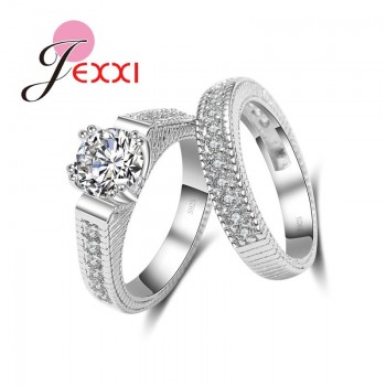 JEXXI Romantic 2PCS Couple Ring Set Best Quality 925 Sterling Silver Stamp Cubic Zirconia Women Engagement Rings Wedding Jewelry