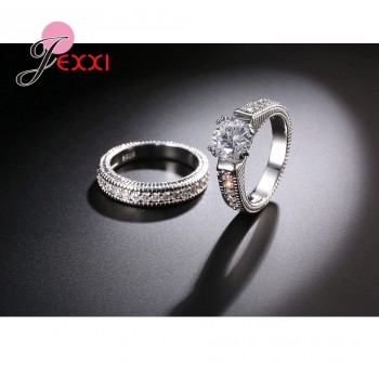 JEXXI Romantic 2PCS Couple Ring Set Best Quality 925 Sterling Silver Stamp Cubic Zirconia Women Engagement Rings Wedding Jewelry
