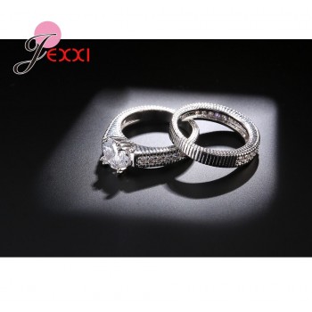 JEXXI Romantic 2PCS Couple Ring Set Best Quality 925 Sterling Silver Stamp Cubic Zirconia Women Engagement Rings Wedding Jewelry