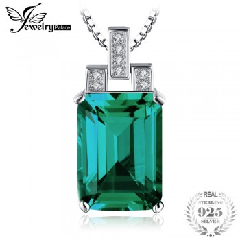 JewelryPalace 6.51ct Created Emerald Pendant Emerald Cut High Quality Solid 925 Sterling Silver Vintage Set Brand New
