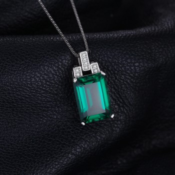 JewelryPalace 6.51ct Created Emerald Pendant Emerald Cut High Quality Solid 925 Sterling Silver Vintage Set Brand New