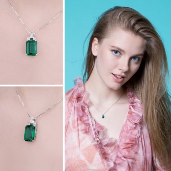 JewelryPalace 6.51ct Created Emerald Pendant Emerald Cut High Quality Solid 925 Sterling Silver Vintage Set Brand New