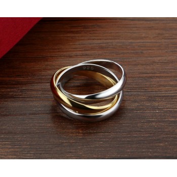 Personality gold silver 3 ring ring combination.Contracted solid 925 sterling silver ring woman.Charm jewelry fair maiden dance