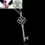 OMHXZJ Wholesale Personality Fashion OL Woman Girl Party Gift Silver Hollow Key 925 Sterling Silver Charm Pendant Necklace CH90