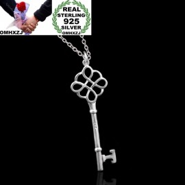 OMHXZJ Wholesale Personality Fashion OL Woman Girl Party Gift Silver Hollow Key 925 Sterling Silver Charm Pendant Necklace CH90
