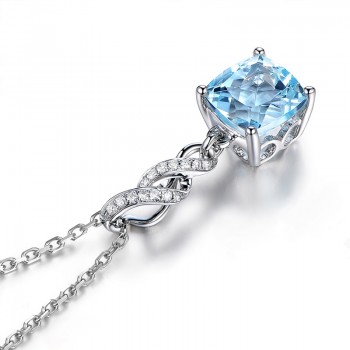 AINUOSHI 2 Carat Cushion Cut Natural Sky Blue Topaz Pendant 925 Silver Pendant Necklace Party Jewelry 925 Silver Engagement Gift