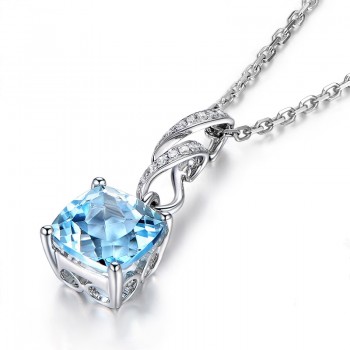 AINUOSHI 2 Carat Cushion Cut Natural Sky Blue Topaz Pendant 925 Silver Pendant Necklace Party Jewelry 925 Silver Engagement Gift