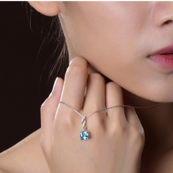 AINUOSHI 2 Carat Cushion Cut Natural Sky Blue Topaz Pendant 925 Silver Pendant Necklace Party Jewelry 925 Silver Engagement Gift