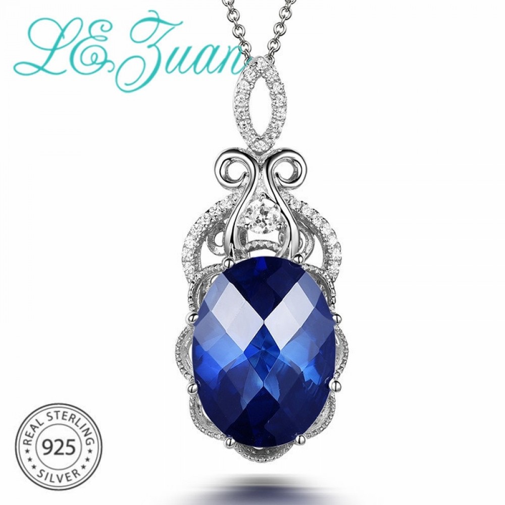 Lamp;zuan 925 Sterling Silver Necklace 9.26ct Blue Stone Luxury Pendant Fine Jewelry Choker Necklaces Pendants For Women