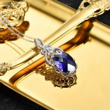 Lamp;zuan 925 Sterling Silver Necklace 9.26ct Blue Stone Luxury Pendant Fine Jewelry Choker Necklaces Pendants For Women