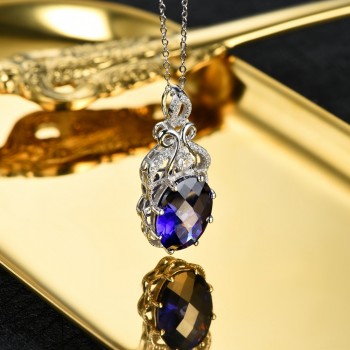 Lamp;zuan 925 Sterling Silver Necklace 9.26ct Blue Stone Luxury Pendant Fine Jewelry Choker Necklaces Pendants For Women