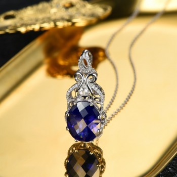 Lamp;zuan 925 Sterling Silver Necklace 9.26ct Blue Stone Luxury Pendant Fine Jewelry Choker Necklaces Pendants For Women