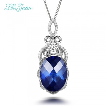 Lamp;zuan 925 Sterling Silver Necklace 9.26ct Blue Stone Luxury Pendant Fine Jewelry Choker Necklaces Pendants For Women