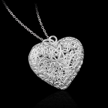OMHXZJ Wholesale Personality Fashion Woman Girl Party Gift Silver Hollow Heart 925 Sterling Silver Charm Pendant Necklace CH61