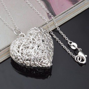 OMHXZJ Wholesale Personality Fashion Woman Girl Party Gift Silver Hollow Heart 925 Sterling Silver Charm Pendant Necklace CH61