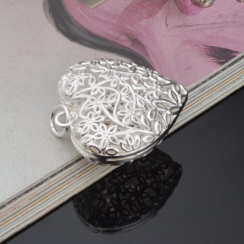 OMHXZJ Wholesale Personality Fashion Woman Girl Party Gift Silver Hollow Heart 925 Sterling Silver Charm Pendant Necklace CH61
