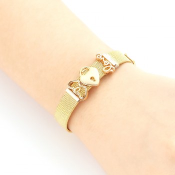 Fashion Rose Gold Color Stainless Steel Mesh Bracelet Set Gold Love Lock Charm Pandora Bracelet Bangle for Woman Jewelry Gifts