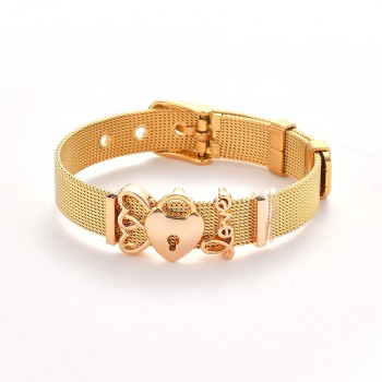 Fashion Rose Gold Color Stainless Steel Mesh Bracelet Set Gold Love Lock Charm Pandora Bracelet Bangle for Woman Jewelry Gifts