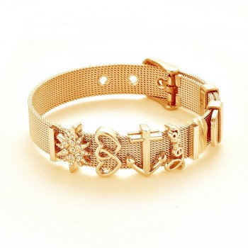 Fashion Rose Gold Color Stainless Steel Mesh Bracelet Set Gold Love Lock Charm Pandora Bracelet Bangle for Woman Jewelry Gifts