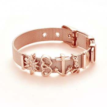 Fashion Rose Gold Color Stainless Steel Mesh Bracelet Set Gold Love Lock Charm Pandora Bracelet Bangle for Woman Jewelry Gifts