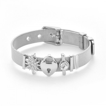 Fashion Rose Gold Color Stainless Steel Mesh Bracelet Set Gold Love Lock Charm Pandora Bracelet Bangle for Woman Jewelry Gifts