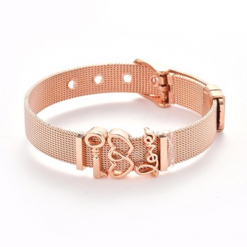Fashion Rose Gold Color Stainless Steel Mesh Bracelet Set Gold Love Lock Charm Pandora Bracelet Bangle for Woman Jewelry Gifts