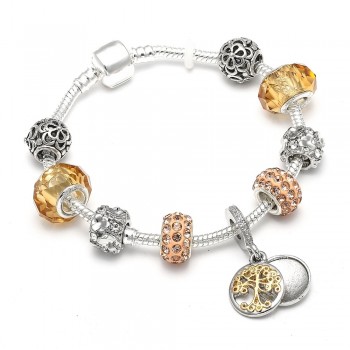 Vintage Silver Color Charm Bracelet with Tree of life Pendant amp; Gold Crystal Ball Pandora Bracelet Dropshipping