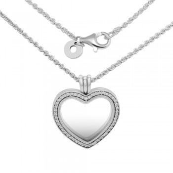 Sparkling Floating Heart Locket Necklaces With Pendant 100% 925 Sterling Silver Jewelry Free Shipping