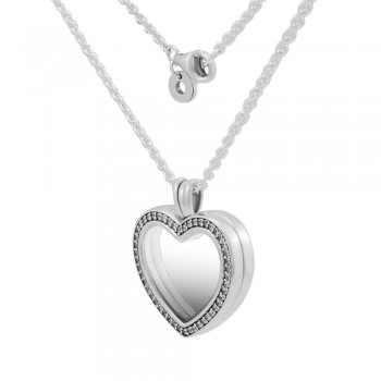Sparkling Floating Heart Locket Necklaces With Pendant 100% 925 Sterling Silver Jewelry Free Shipping