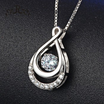 Rinntin Real S925 Sterling Silver Necklace Water Drop Pendant with Movable White Cubic Zircon Women Anniversary Gift TSN50