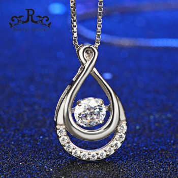 Rinntin Real S925 Sterling Silver Necklace Water Drop Pendant with Movable White Cubic Zircon Women Anniversary Gift TSN50