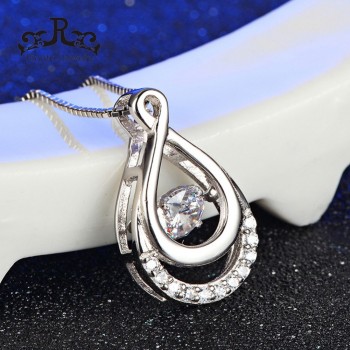 Rinntin Real S925 Sterling Silver Necklace Water Drop Pendant with Movable White Cubic Zircon Women Anniversary Gift TSN50