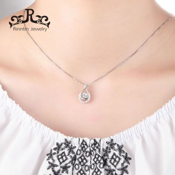 Rinntin Real S925 Sterling Silver Necklace Water Drop Pendant with Movable White Cubic Zircon Women Anniversary Gift TSN50