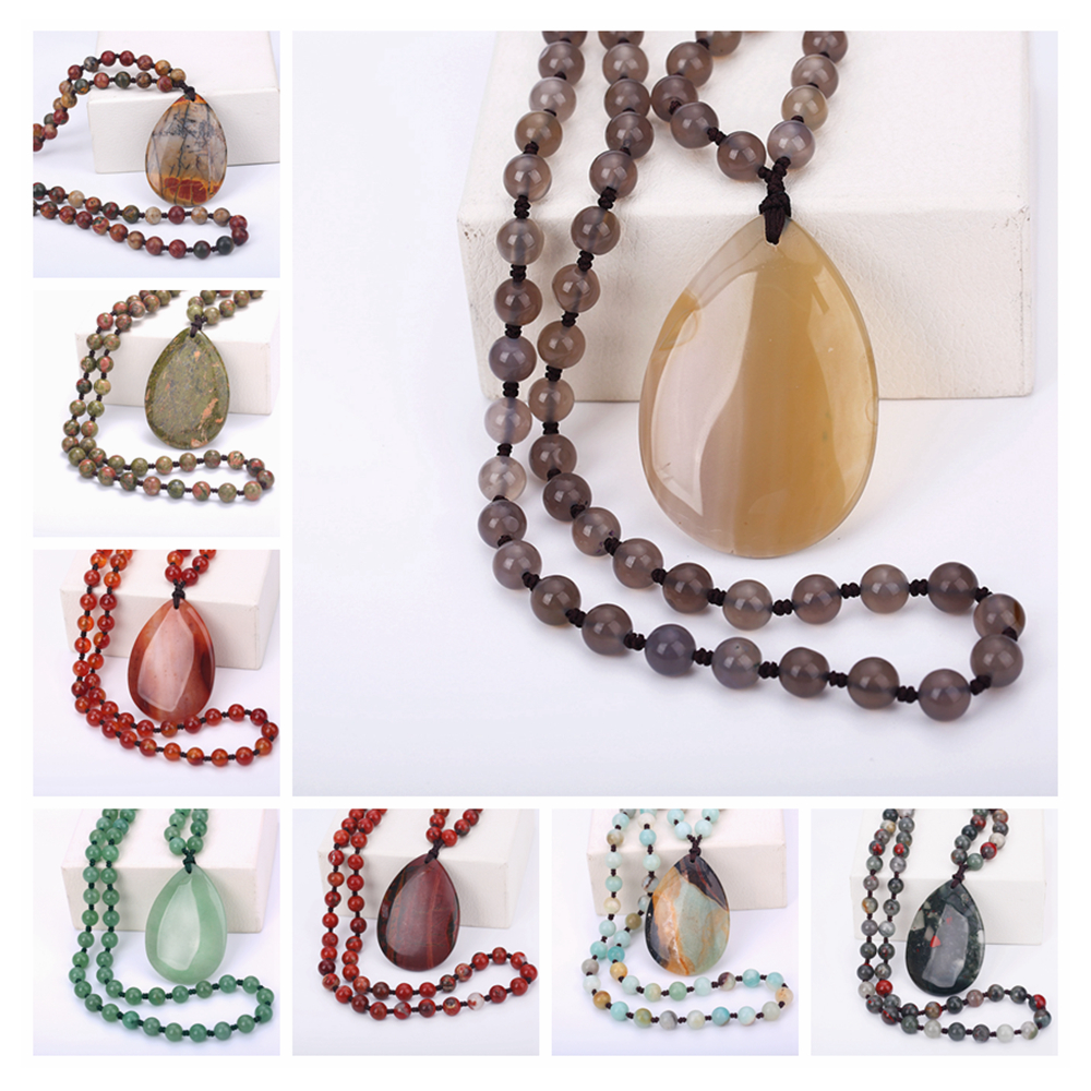 Original Women Long Necklace Ball Chain Water Drop Pendant Men Fine Jewelry Crystal Power Big Stone Genuine Gem Female Gift Male