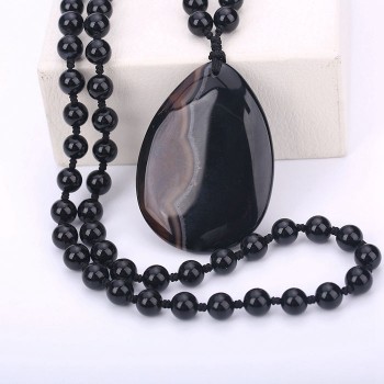 Original Women Long Necklace Ball Chain Water Drop Pendant Men Fine Jewelry Crystal Power Big Stone Genuine Gem Female Gift Male
