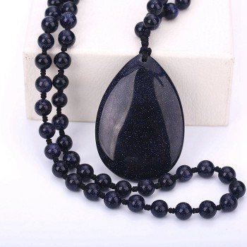 Original Women Long Necklace Ball Chain Water Drop Pendant Men Fine Jewelry Crystal Power Big Stone Genuine Gem Female Gift Male