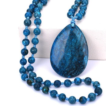 Original Women Long Necklace Ball Chain Water Drop Pendant Men Fine Jewelry Crystal Power Big Stone Genuine Gem Female Gift Male