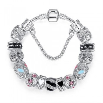 Original Silver 925 Crystal Four Leaf Clover Bracelet with Clear Murano Glass Beads Charm Bracelet Bangle for Women DIY Jewelry