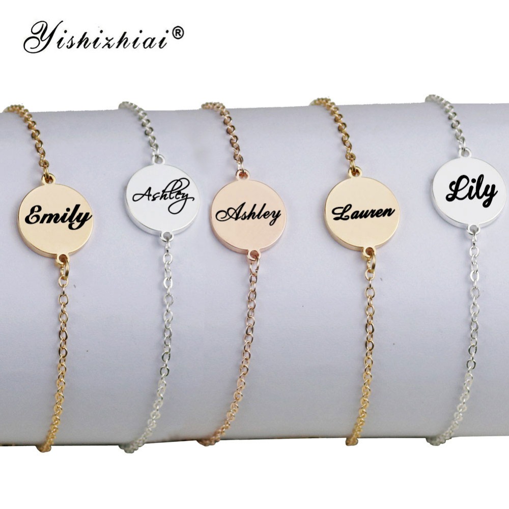 Dainty Custom Name Bracelet Silver Stainless Steel Initial Charm Bracelets Women Personalized Jewelry Bridesmaid Gift