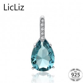 LicLiz 925 Sterling Silver Big Water Drop Pendant Charm Necklace CZ Long Women DIY Blue Quartz Crystal Necklace Pendants LP0251