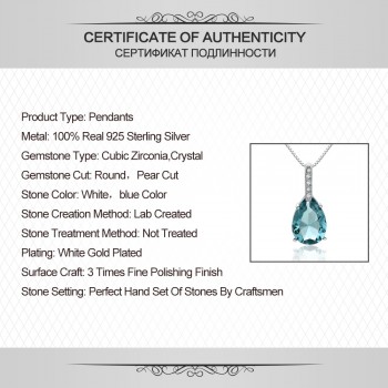 LicLiz 925 Sterling Silver Big Water Drop Pendant Charm Necklace CZ Long Women DIY Blue Quartz Crystal Necklace Pendants LP0251
