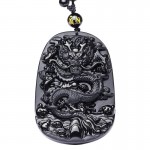 Natural Black Obsidian Carved Dragon Necklace Pendant Brave Man Amulet Lucky Gift Energy Stone Healing Fine Fishion Jewelry